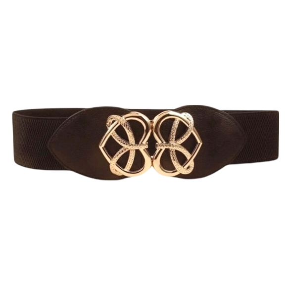 Boutique Accessories - Womens Black Gold snake buckle retro corset boho elastic wide waist stretch belt